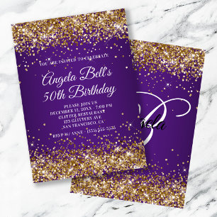 Invitation Pailleté Or Paillettes Royal Violet 50e Anniversai