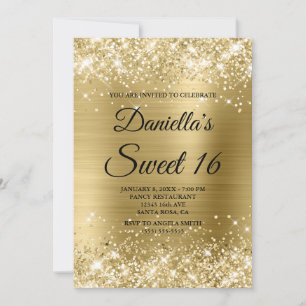 Invitation Pailleté Or Pâle Brillant et Douce 16 Ans