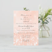Invitation Pailleté pastel corail pêche mariage fille anniver (Debout devant)