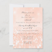 Invitation Pailleté pastel corail pêche mariage fille anniver (Devant)