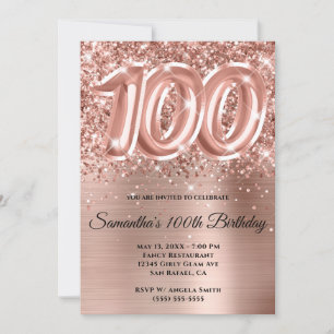 Invitation Pailleté Rose Gold Glam 100e Anniversaire