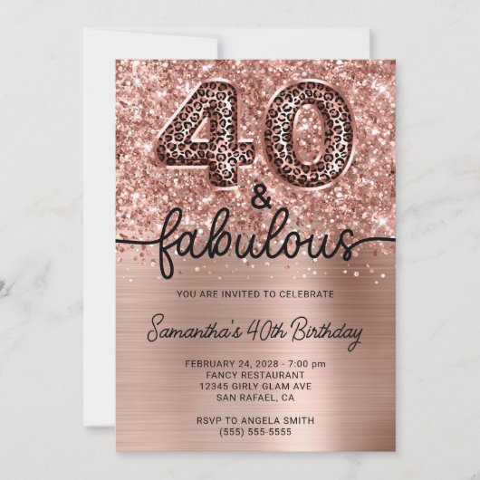 Invitation Pailleté Rose Gold Léopard 40 et Fabuleux (Devant)