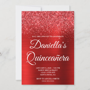 Invitation Pailleté Rouge Clair Feuille Quinceañera