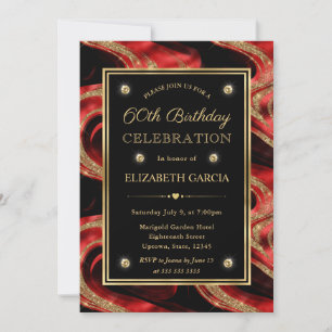 Invitation Pailleté Rouge et Or Élégant et Fondu pour les 60