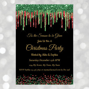 Invitation Pailleté Rouge Vert qui Dégouline Noël Fête Noir 