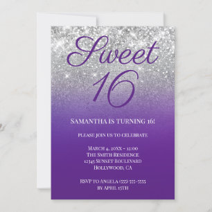 Invitation Pailleté Royal Violet Ombre Argent Douce 16