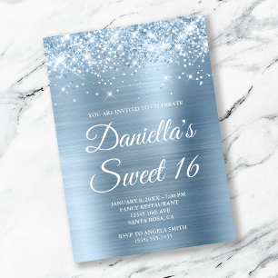 Invitation Pailleté scintillant bleu clair Sweet 16