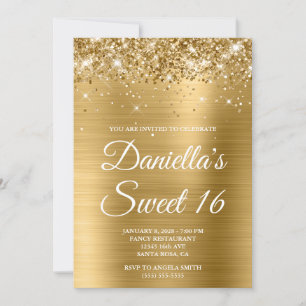 Invitation Pailleté scintillant or feuille douce 16