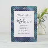 Invitation Pailleté Sirène Bleu Aqua Argenté (Debout devant)