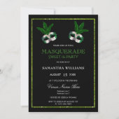 Invitation Pailleté Vert Glitzy Mascarade Douce 16 (Devant)