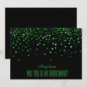 Invitation Pailleté vert noir Veux-tu être ma demoiselle d'ho (Devant / Derrière)