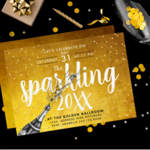 Invitation pailletée de fête du Nouvel An Glam Cha