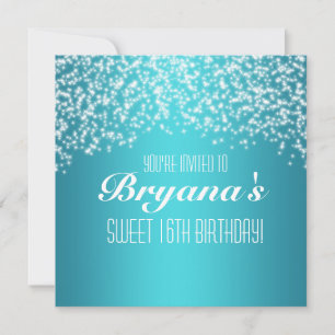 Invitation Pailletée Fête Bleu Aqua