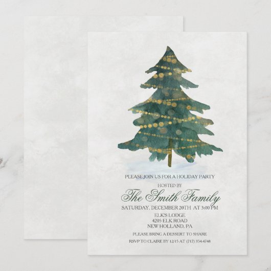 Invitation Pailletée pour Arbre de Noël des Fêtes (Devant / Derrière)