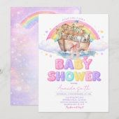 Invitation pailletée pour Baby Shower Arc-en-ciel (Devant / Derrière)