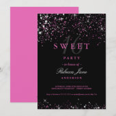 Invitation pailletée Sweet 16 Black Pink (Devant / Derrière)