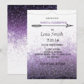 Invitation pailletée violette pour Sweet 16 / Soir (Devant / Derrière)