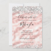 Invitation Pailletés Rose Glamour Féminin Confettis Argentés (Devant)