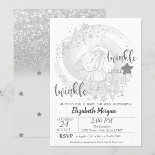 Invitation Paillette Argent Étoile Scintillante, Fête Bébé Ou