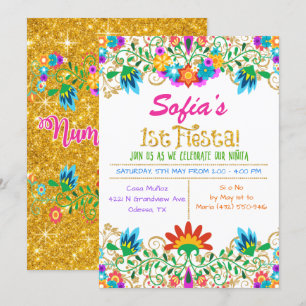 Invitation Paillette Florale pour Premier Annivers
