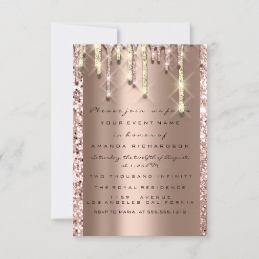Invitation Paillettes 3D Drips Rose Mariage Douce 16e Brillan (Devant)