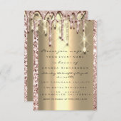 Invitation Paillettes 3D Drips Rose Mariage Douce 16e Or (Devant / Derrière)