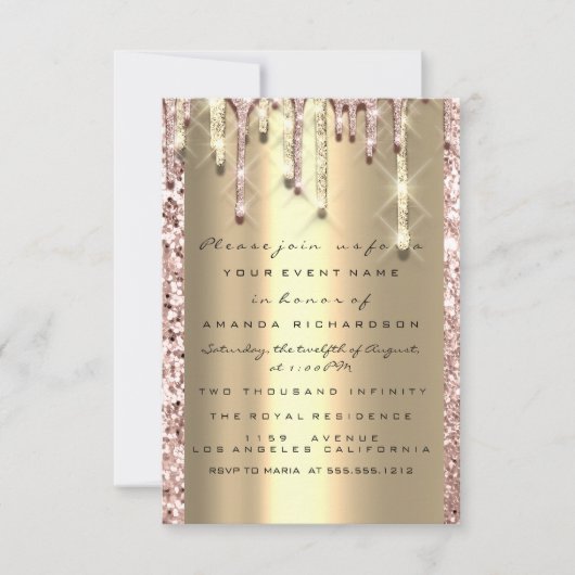Invitation Paillettes 3D Drips Rose Mariée 16e Or (Devant)