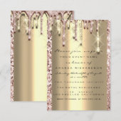 Invitation Paillettes 3D Drips Rose Mariée 16e Or (Devant / Derrière)