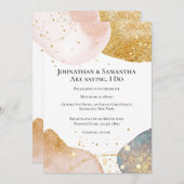 Invitation Paillettes abstraites or rose bleu scintillant (Devant / Derrière)