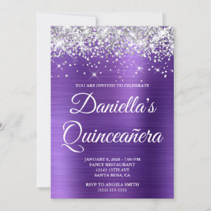 Invitation Paillettes Argent Améthyste Quinceañera