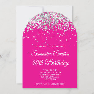 Invitation Paillettes Argent Rose Chaud Photo 40e Anniversair