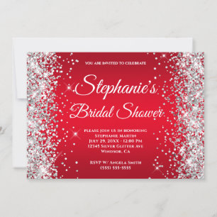 Invitation Paillettes Argent Rouge Ombre Clair Monogramme Fan
