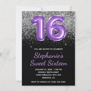 Invitation Paillettes Argent Violet Royal Numéro 16