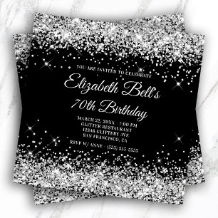 Invitation Paillettes Argentées Anniversaire 70 Ans Couleur N