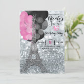 Invitation Paillettes Argentées & Ballons Fête Tour Eiffel Pa (Debout devant)