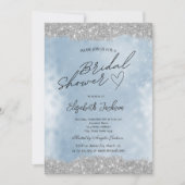 Invitation Paillettes Argentées Bleu Mariage  (Devant)