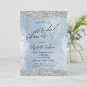 Invitation Paillettes Argentées Bleu Mariage  (Debout devant)