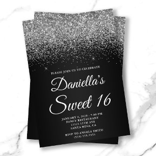 Invitation Paillettes Argentées Brillantes Dégradé Noir Sweet
