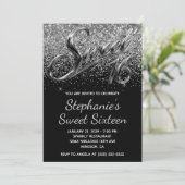Invitation Paillettes Argentées Chrome Noir Sweet 16 (Debout devant)