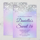 Invitation Paillettes Argentées Clair Iridescent Feuille Swee (Devant / Derrière)