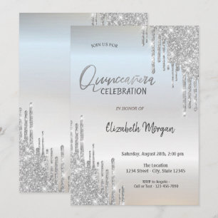 Invitation Paillettes argentées Cool Drips Quinceañera