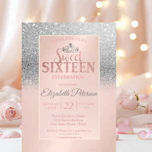 Invitation Paillettes Argentées Élégantes Bokeh, Diadème Fête