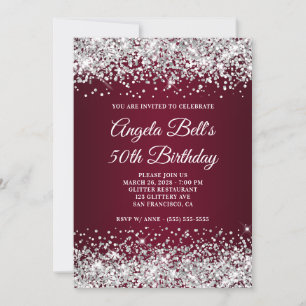Invitation Paillettes Argentées et Dégradé Bourgogne 50e Anni