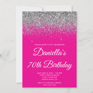 Invitation Paillettes Argentées Étincelantes Anniversaire 70