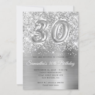 Invitation Paillettes Argentées Fête Numéro 30 Anniversaire