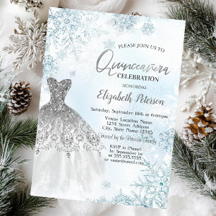 Invitation Paillettes Argentées Gouttes, Robe Flocons de Neig