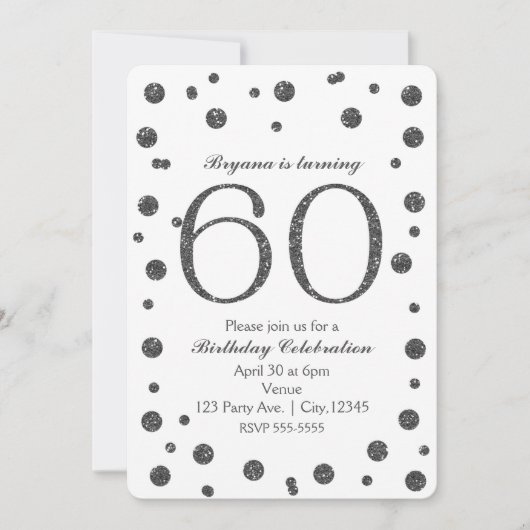 Invitation Paillettes Argentées Points 60ème 60 Anniversaire (Devant)