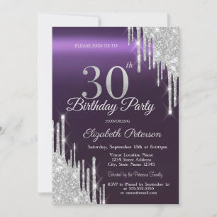 Invitation Paillettes Argentées qui Coulent Violet Foncé 30èm