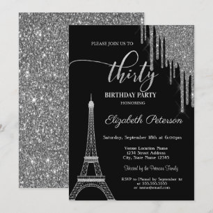 Invitation Paillettes Argentées qui Dégoulinent, 30 ans Tour