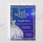 Invitation Paillettes argentées, robe bleu doux 16 ans (Devant)